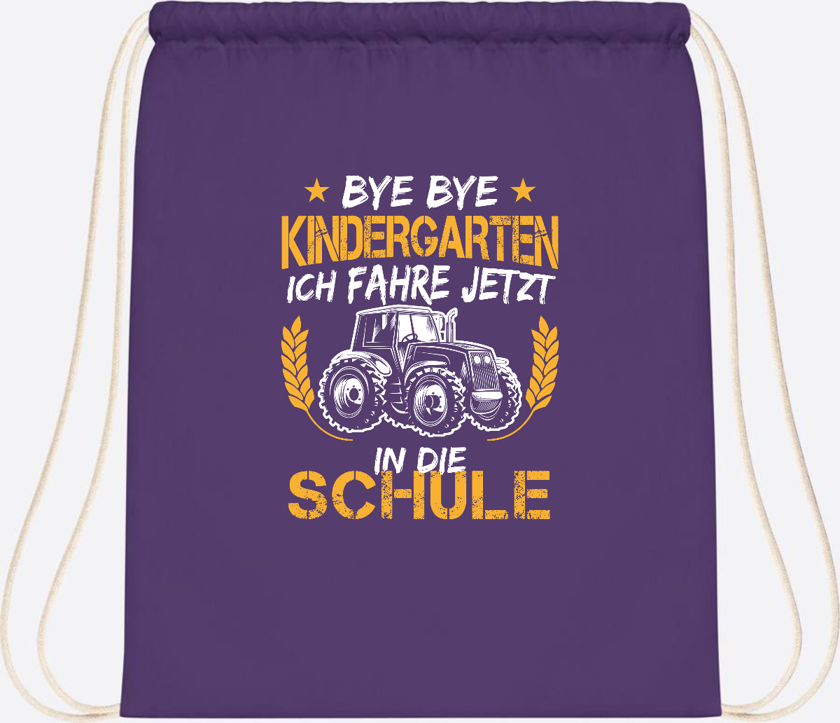 Turnbeutel Einschulung Traktor – Bye Bye Kindergarten - Purple