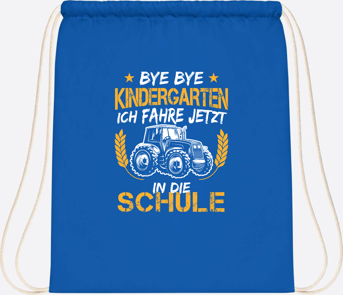 Turnbeutel Einschulung Traktor – Bye Bye Kindergarten - Sapphire Blue