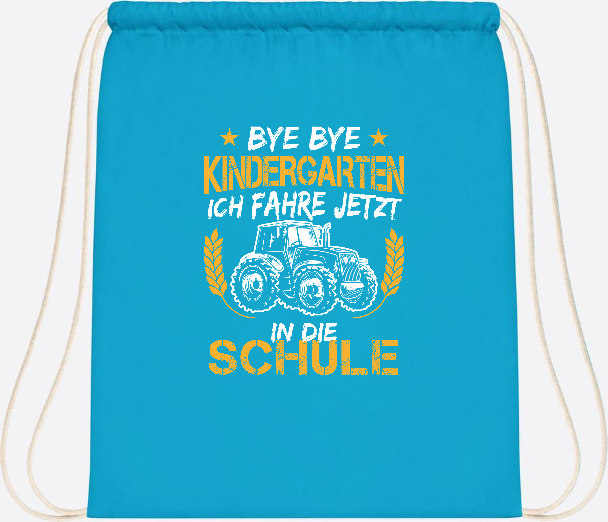 Turnbeutel Einschulung Traktor – Bye Bye Kindergarten - Surf Blue