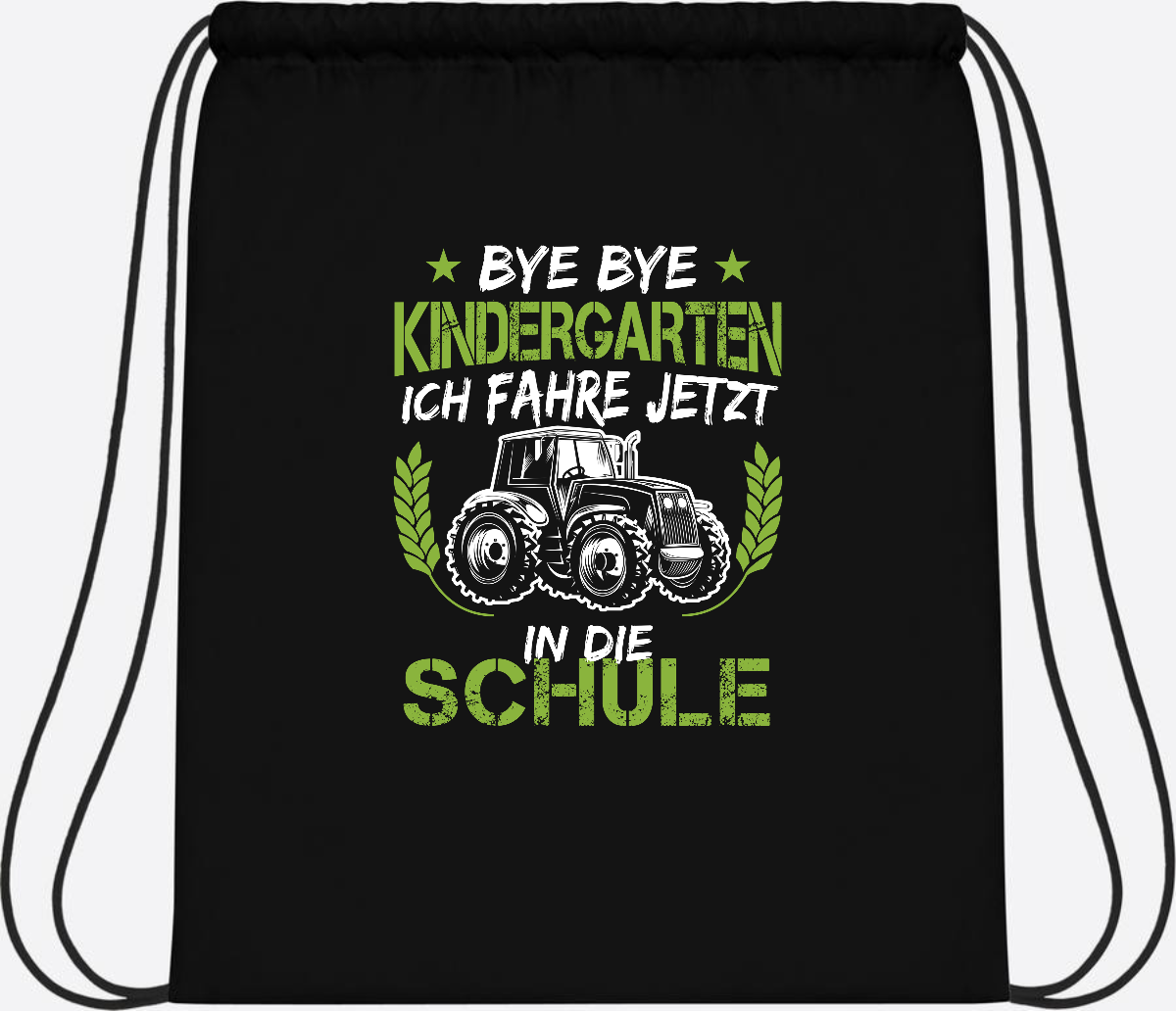 Turnbeutel Einschulung Traktor – Bye Bye Kindergarten - Black/Black