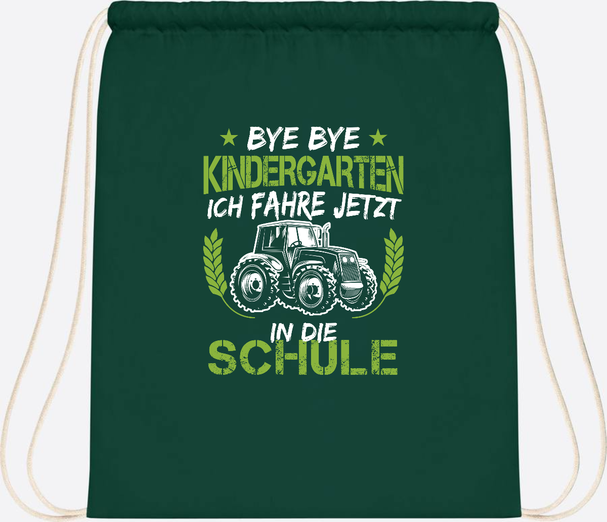 Turnbeutel Einschulung Traktor – Bye Bye Kindergarten - Bottle Green
