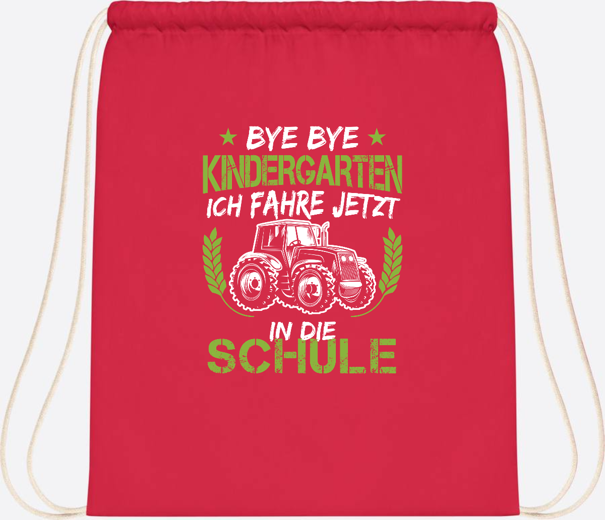 Turnbeutel Einschulung Traktor – Bye Bye Kindergarten - Bright Red