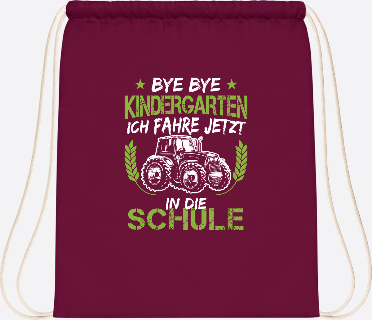 Turnbeutel Einschulung Traktor – Bye Bye Kindergarten - Burgundy