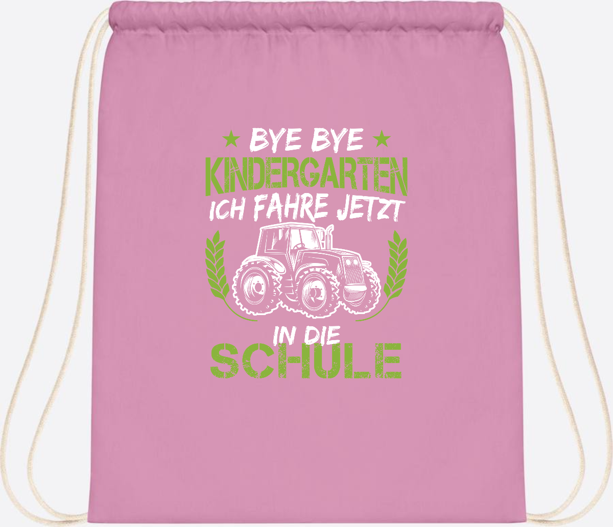 Turnbeutel Einschulung Traktor – Bye Bye Kindergarten - Classic Pink/White