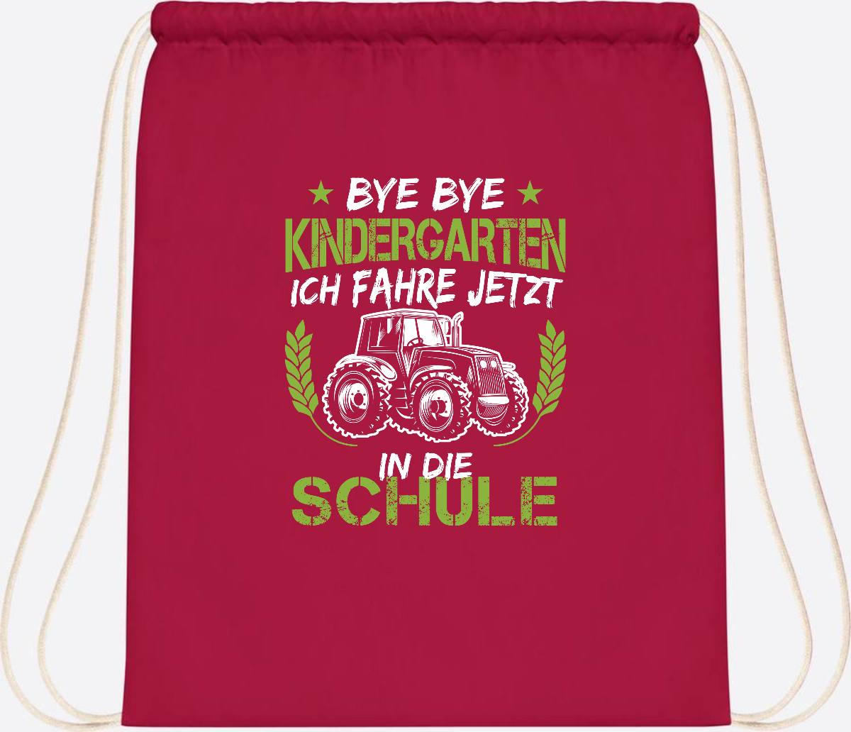 Turnbeutel Einschulung Traktor – Bye Bye Kindergarten - Classic Red