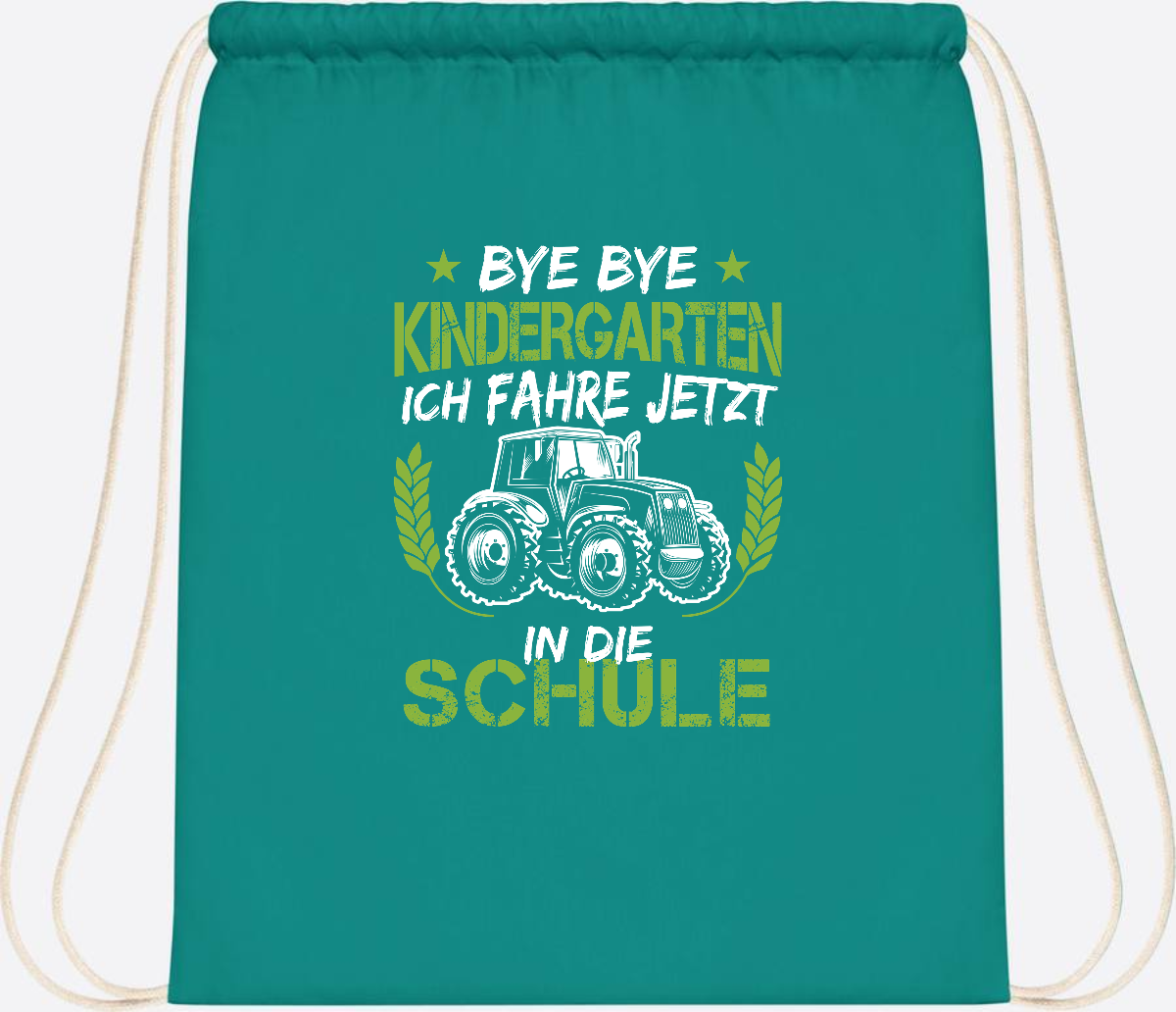 Turnbeutel Einschulung Traktor – Bye Bye Kindergarten - Emerald