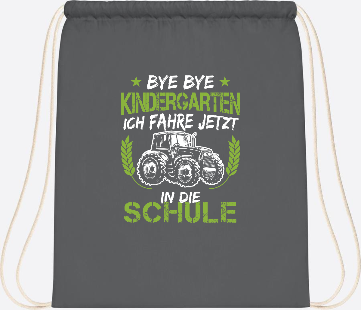 Turnbeutel Einschulung Traktor – Bye Bye Kindergarten - Graphite Grey