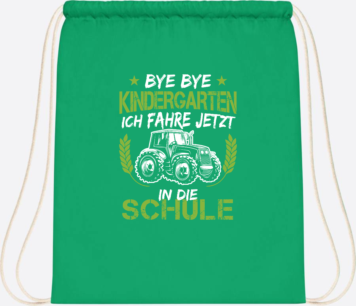Turnbeutel Einschulung Traktor – Bye Bye Kindergarten - Kelly Green