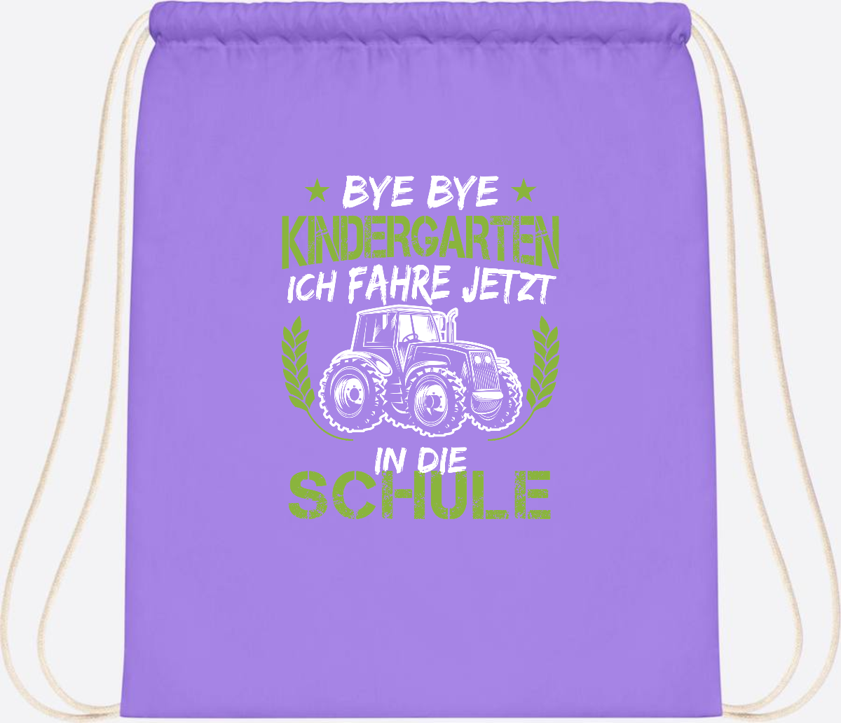 Turnbeutel Einschulung Traktor – Bye Bye Kindergarten - Lavender/White