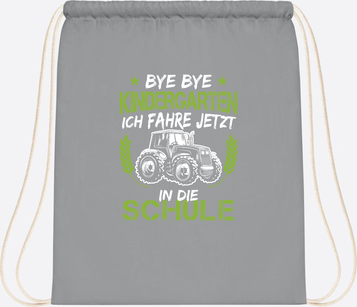 Turnbeutel Einschulung Traktor – Bye Bye Kindergarten - Light Grey