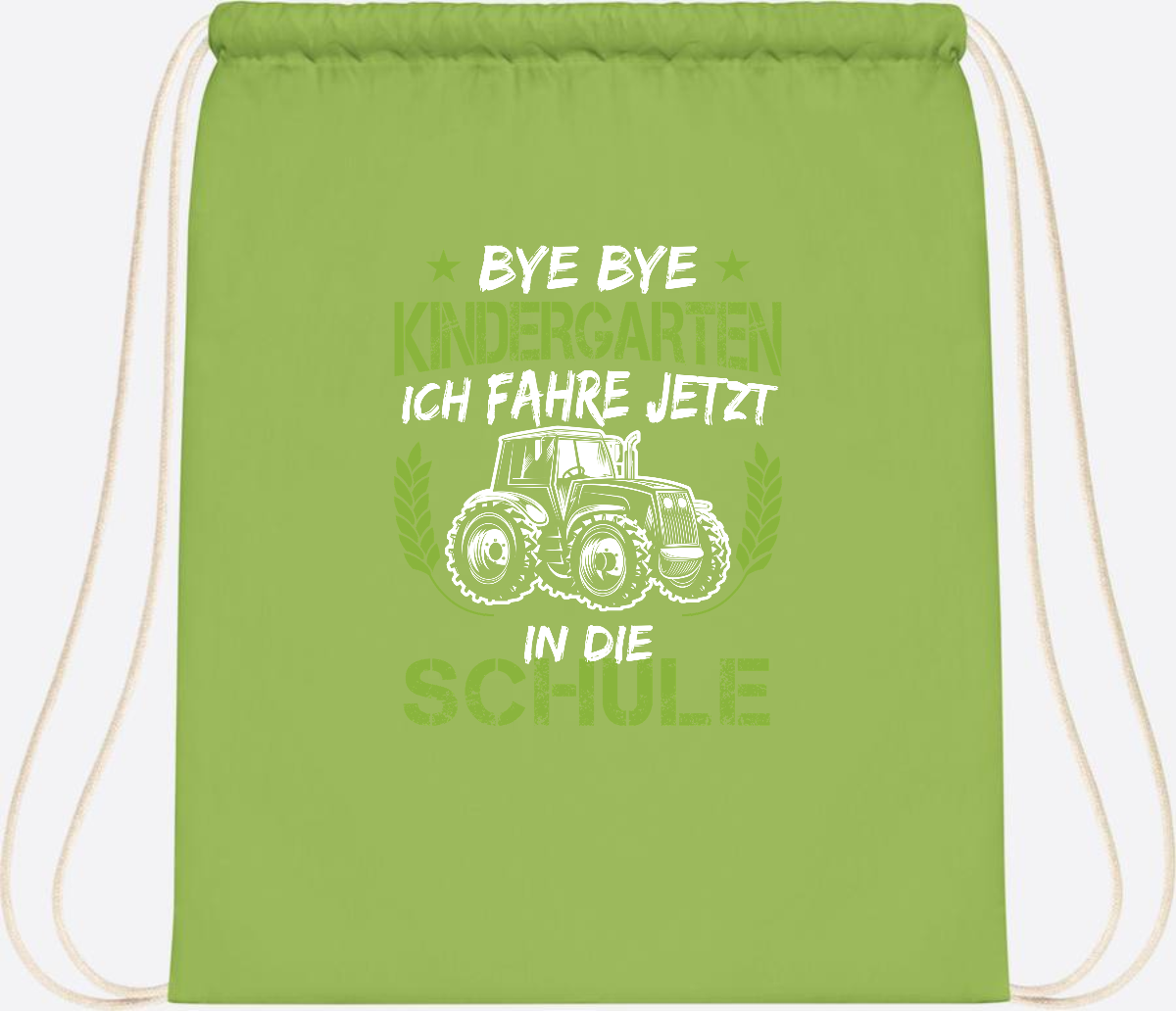 Turnbeutel Einschulung Traktor – Bye Bye Kindergarten - Lime Green