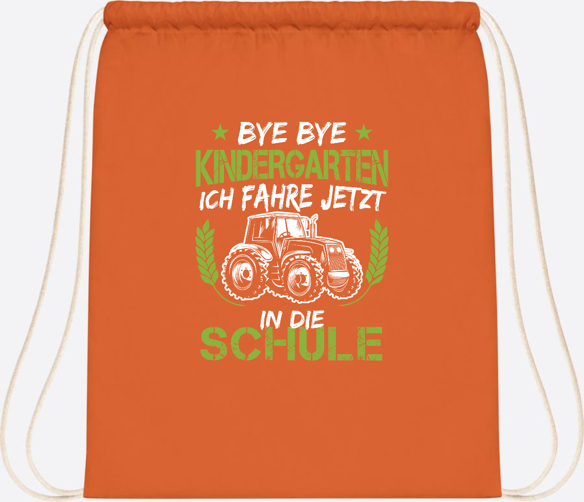 Turnbeutel Einschulung Traktor – Bye Bye Kindergarten - Orange