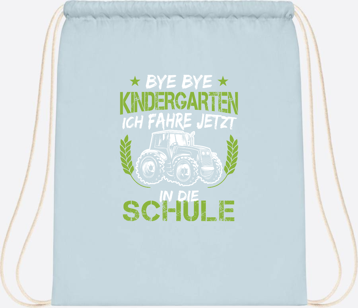 Turnbeutel Einschulung Traktor – Bye Bye Kindergarten - Pastel Blue/White