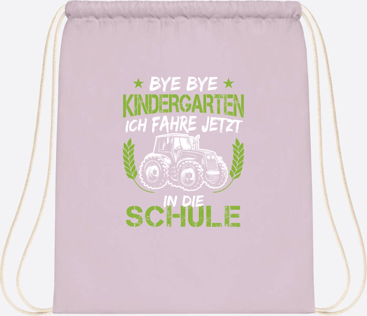 Turnbeutel Einschulung Traktor – Bye Bye Kindergarten - Pastel Pink/White