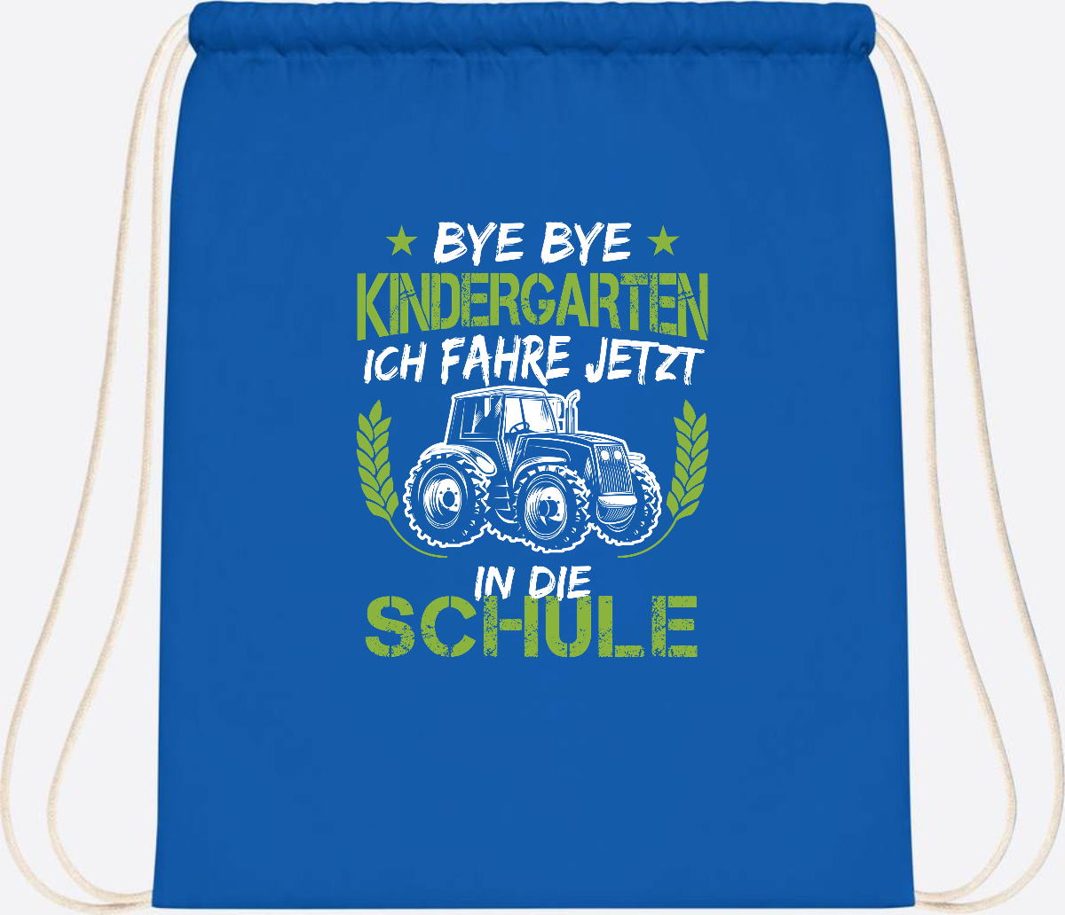 Turnbeutel Einschulung Traktor – Bye Bye Kindergarten - Sapphire Blue