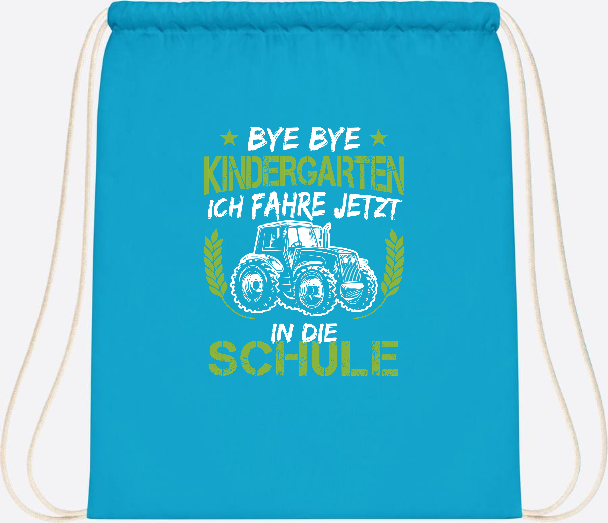 Turnbeutel Einschulung Traktor – Bye Bye Kindergarten - Surf Blue