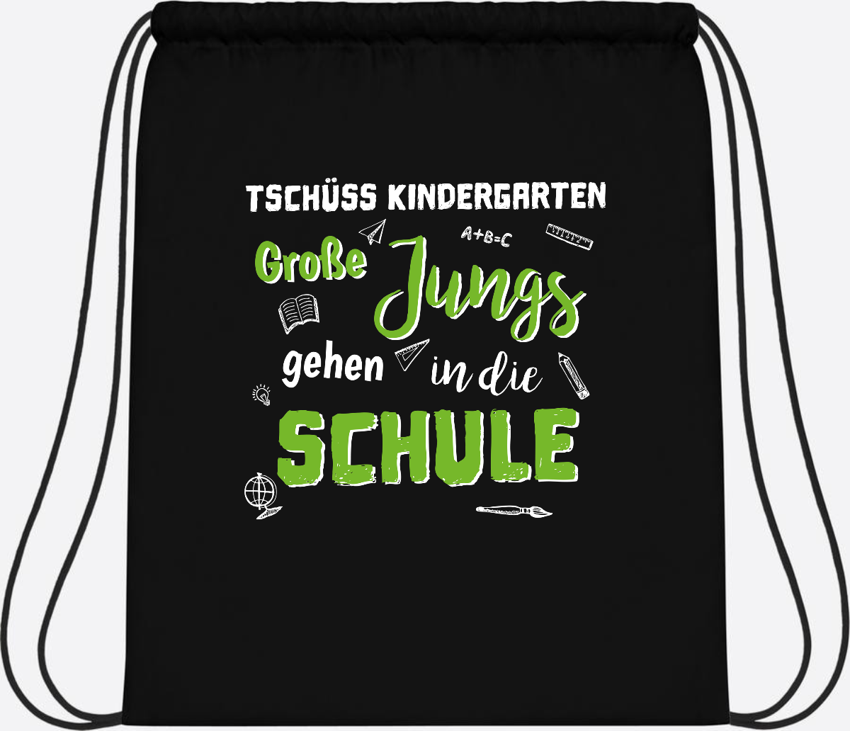 Turnbeutel Einschulung "Tschüss Kindergarten – Große Jungs" - Black/Black