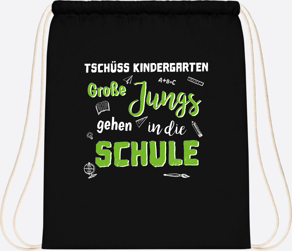 Turnbeutel Einschulung "Tschüss Kindergarten – Große Jungs" - Black