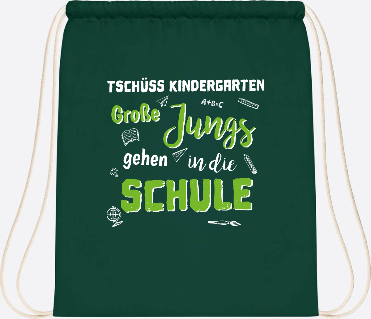 Turnbeutel Einschulung "Tschüss Kindergarten – Große Jungs" - Bottle Green