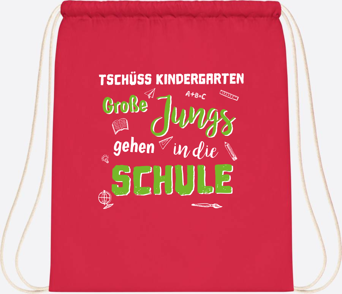 Turnbeutel Einschulung "Tschüss Kindergarten – Große Jungs" - Bright Red