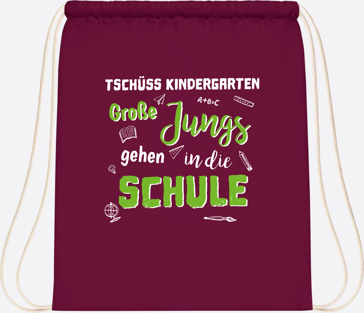 Turnbeutel Einschulung "Tschüss Kindergarten – Große Jungs" - Burgundy
