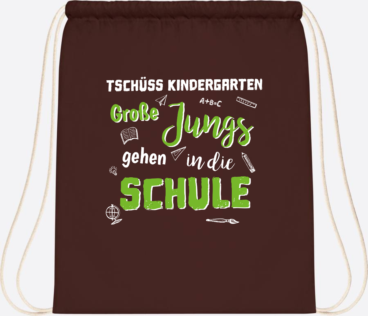 Turnbeutel Einschulung "Tschüss Kindergarten – Große Jungs" - Chocolate