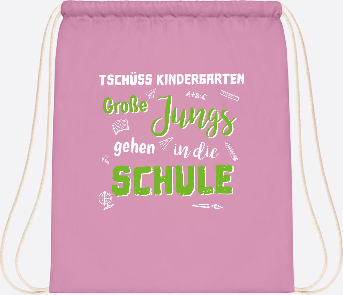 Turnbeutel Einschulung "Tschüss Kindergarten – Große Jungs" - Classic Pink/White