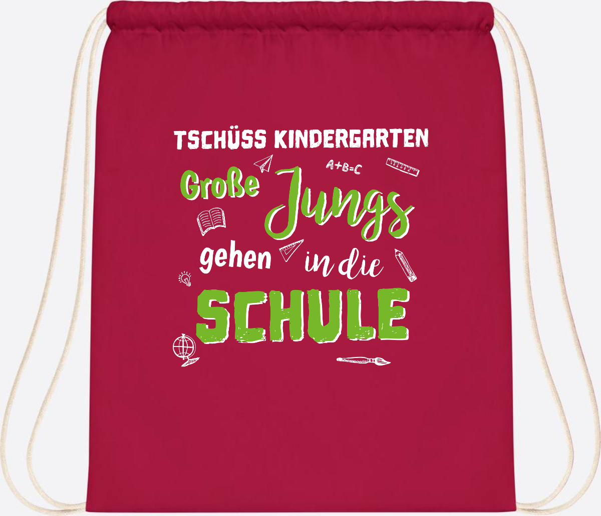 Turnbeutel Einschulung "Tschüss Kindergarten – Große Jungs" - Classic Red