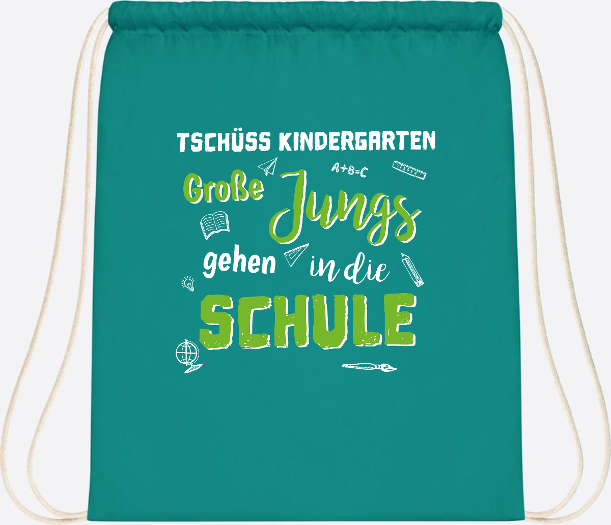 Turnbeutel Einschulung "Tschüss Kindergarten – Große Jungs" - Emerald