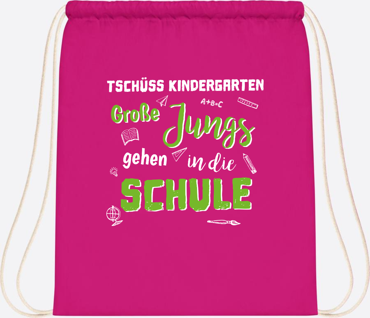 Turnbeutel Einschulung "Tschüss Kindergarten – Große Jungs" - Fuchsia