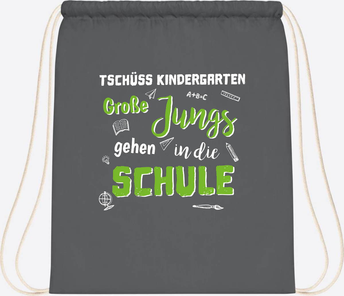 Turnbeutel Einschulung "Tschüss Kindergarten – Große Jungs" - Graphite Grey
