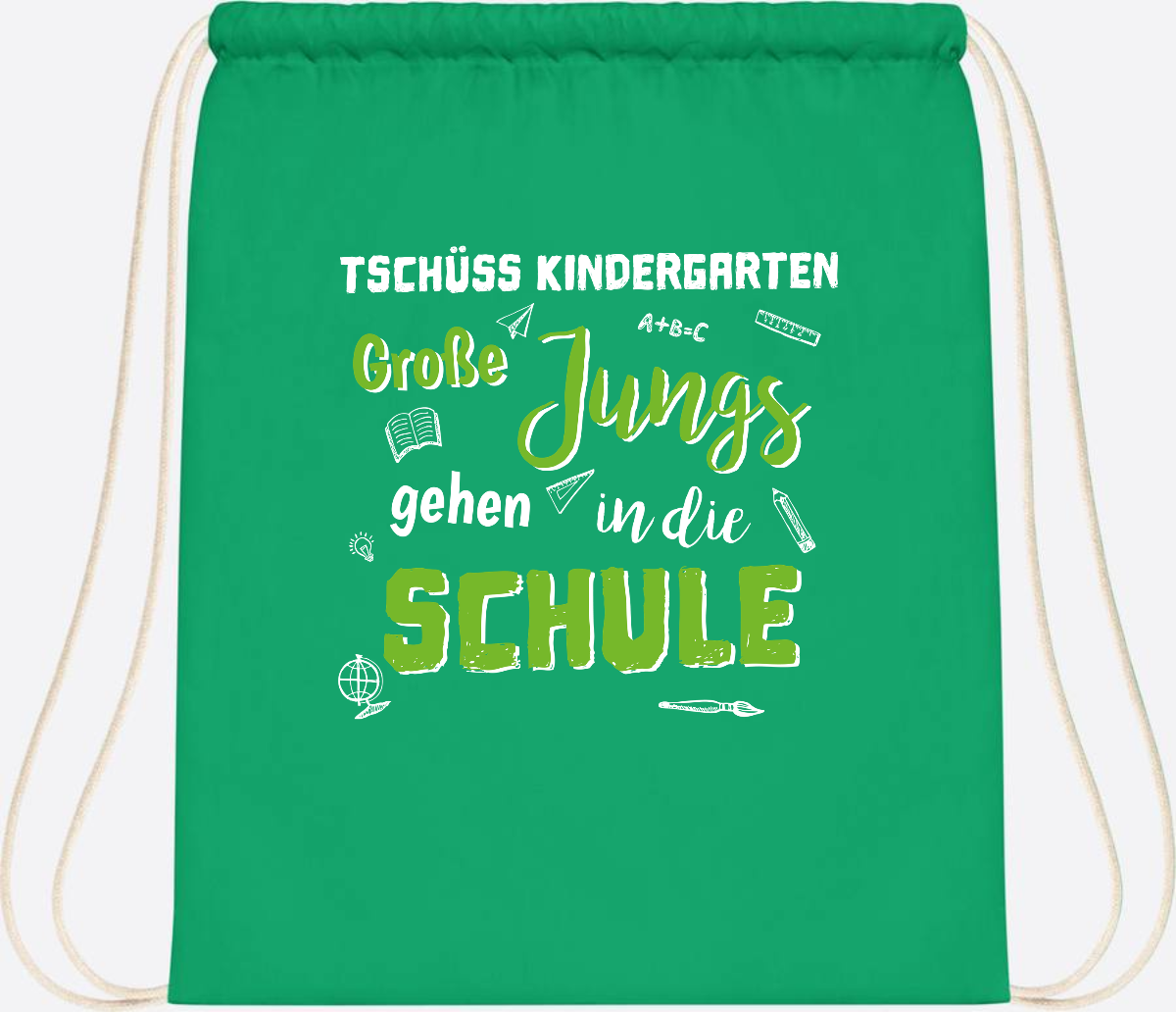 Turnbeutel Einschulung "Tschüss Kindergarten – Große Jungs" - Kelly Green
