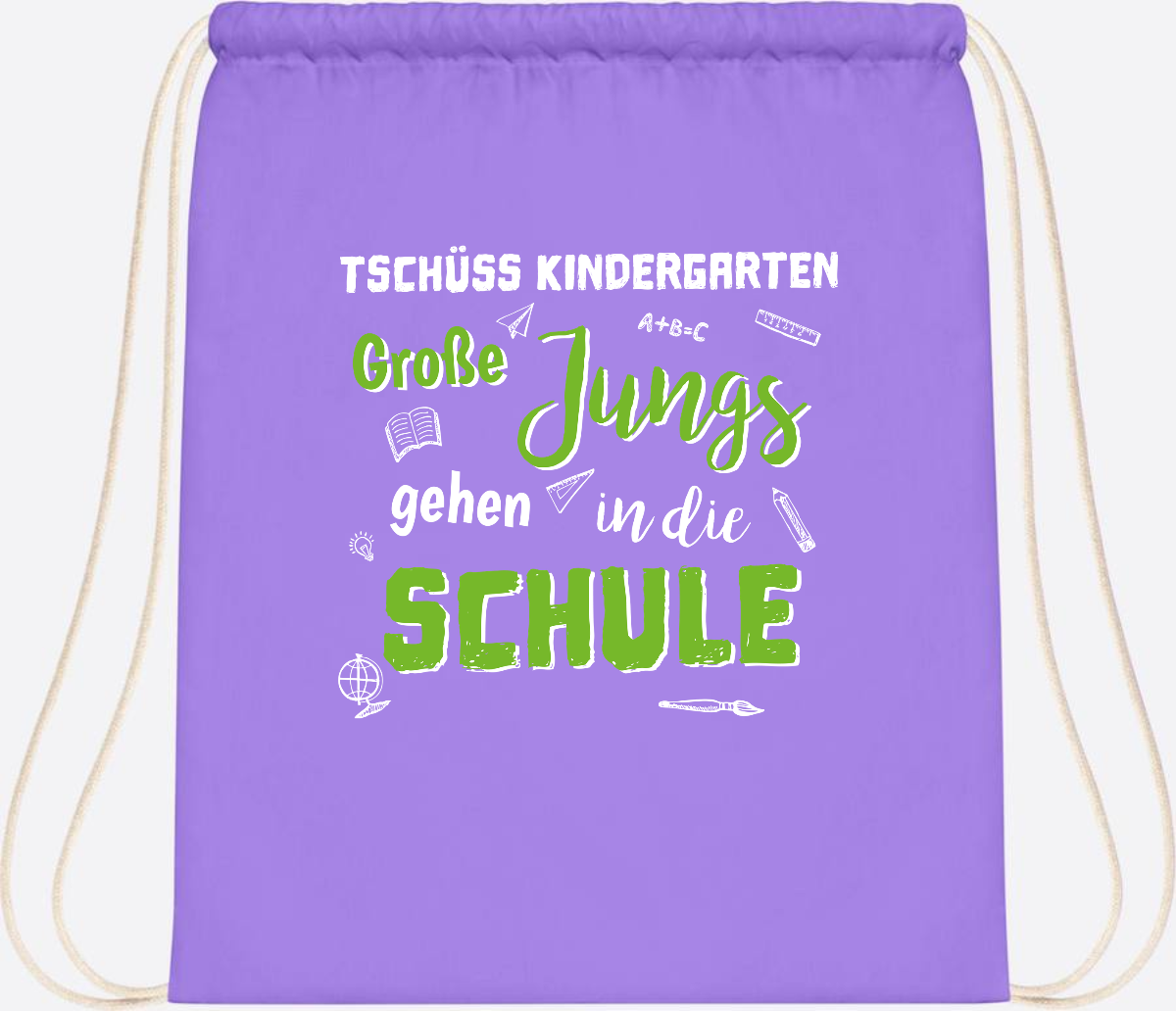 Turnbeutel Einschulung "Tschüss Kindergarten – Große Jungs" - Lavender/White