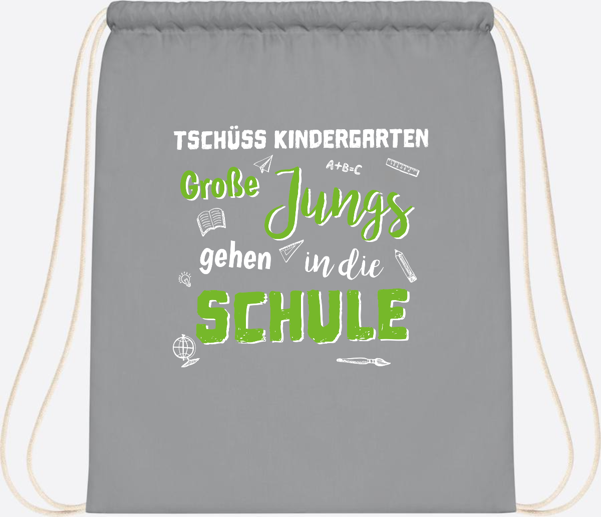 Turnbeutel Einschulung "Tschüss Kindergarten – Große Jungs" - Light Grey