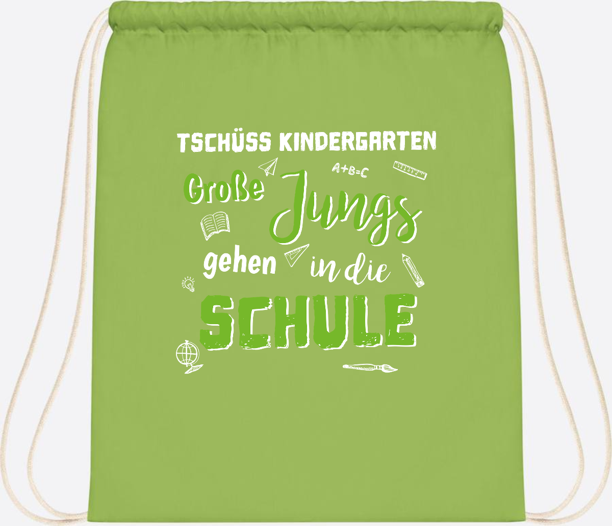 Turnbeutel Einschulung "Tschüss Kindergarten – Große Jungs" - Lime Green