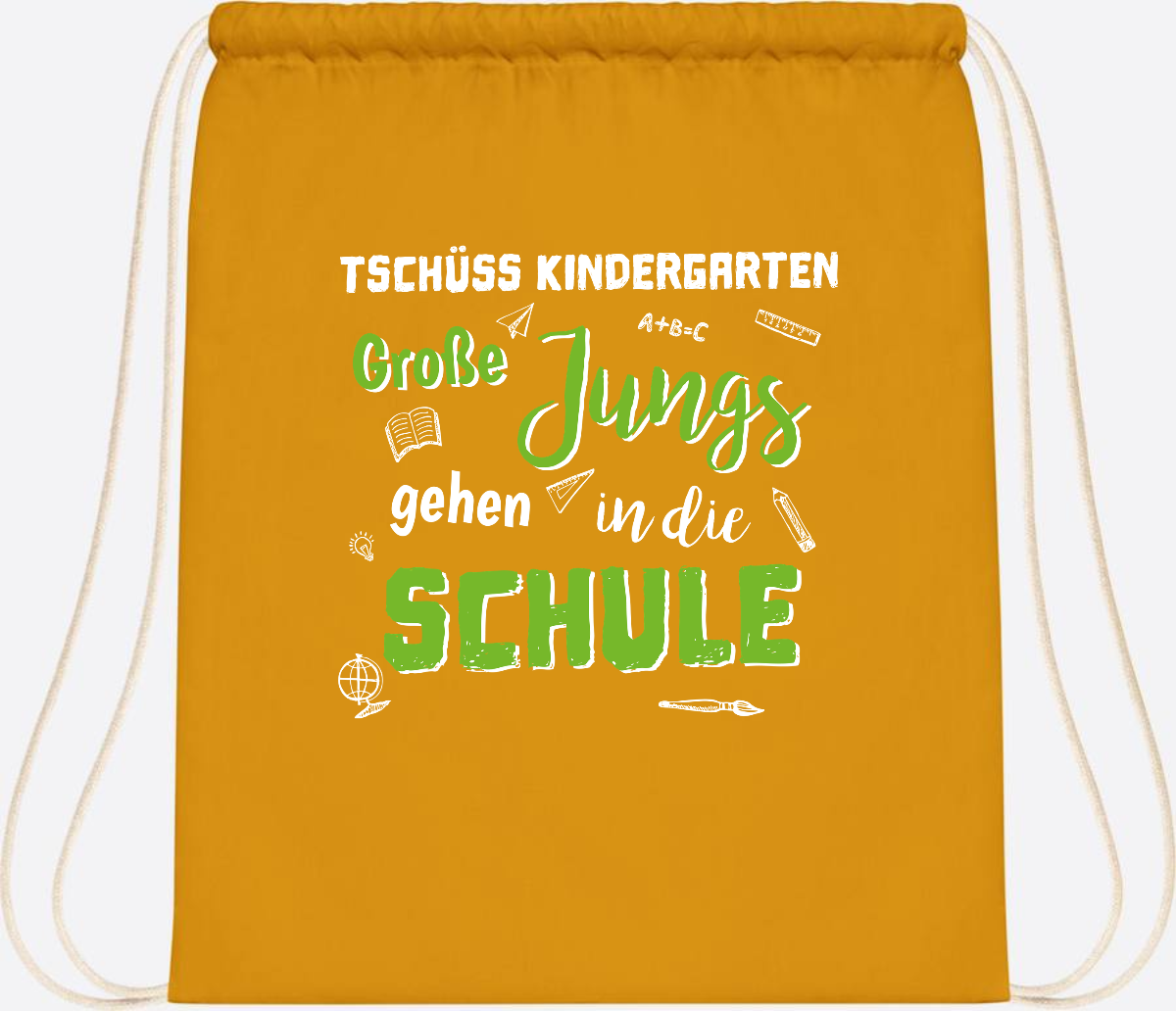 Turnbeutel Einschulung "Tschüss Kindergarten – Große Jungs" - Mustard