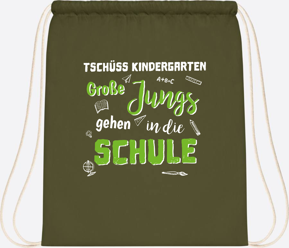 Turnbeutel Einschulung "Tschüss Kindergarten – Große Jungs" - Olive Green