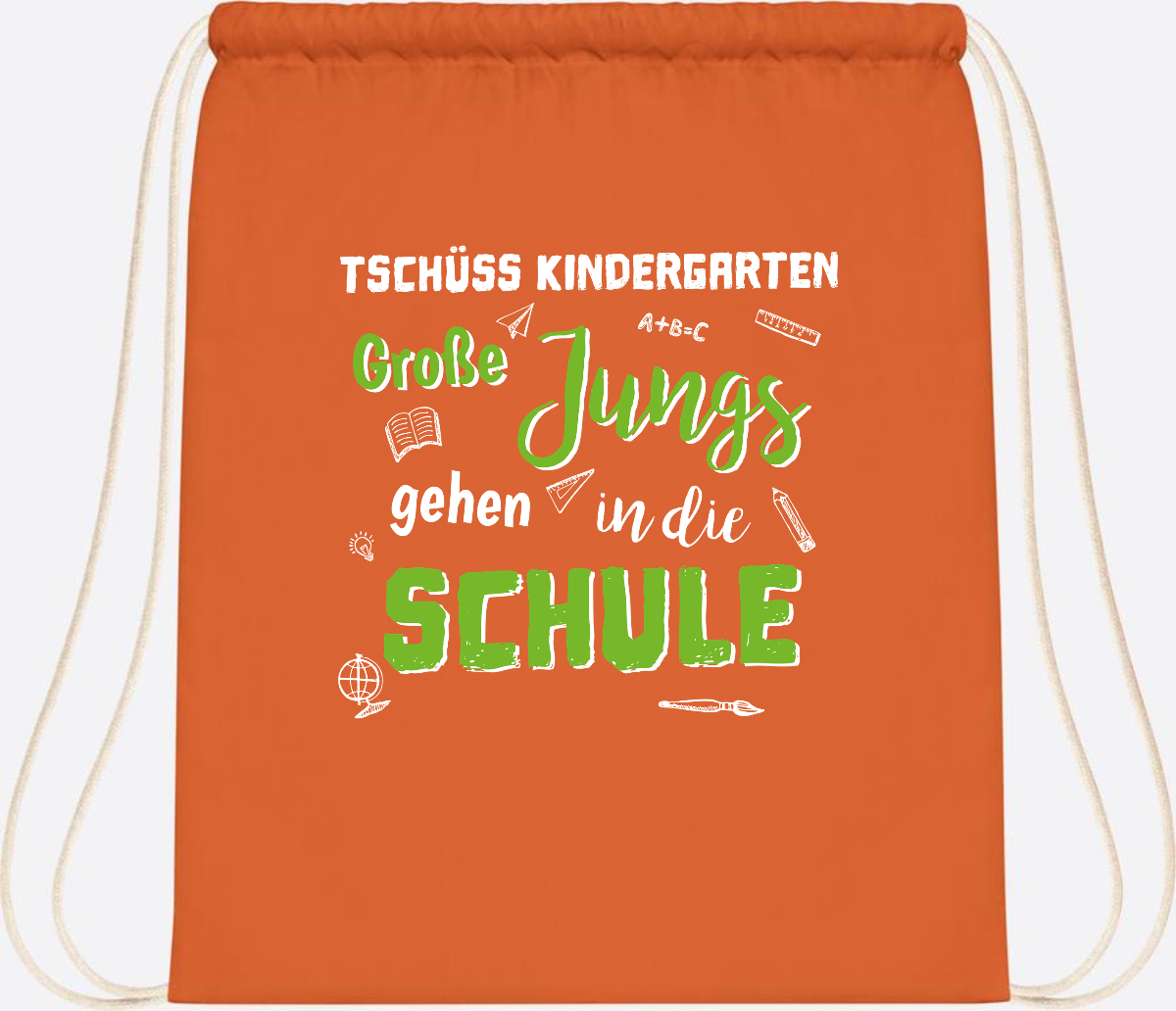 Turnbeutel Einschulung "Tschüss Kindergarten – Große Jungs" - Orange