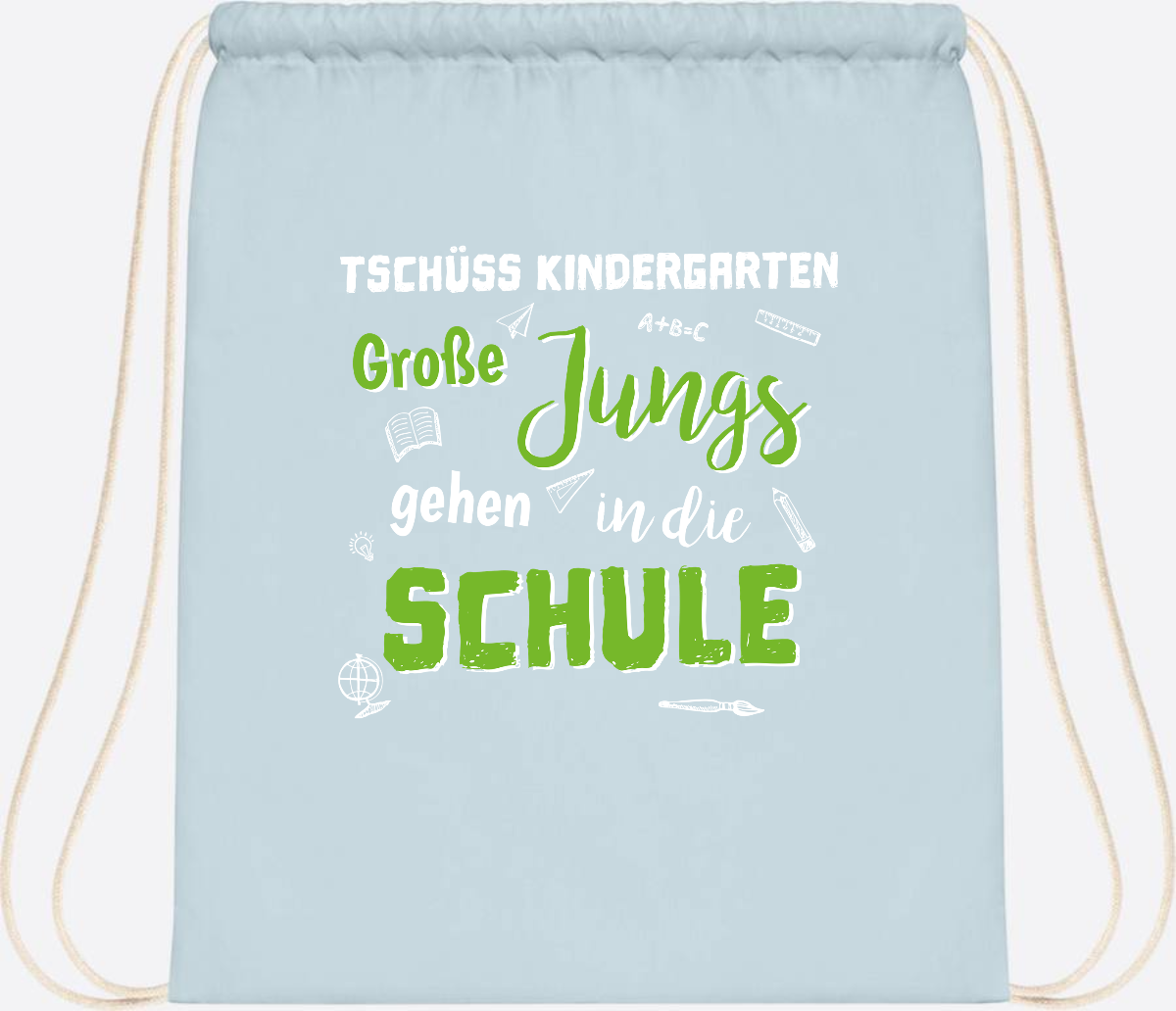 Turnbeutel Einschulung "Tschüss Kindergarten – Große Jungs" - Pastel Blue/White