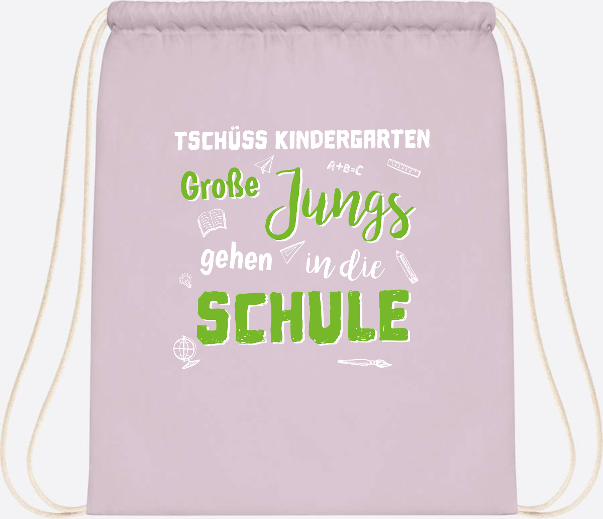 Turnbeutel Einschulung "Tschüss Kindergarten – Große Jungs" - Pastel Pink/White