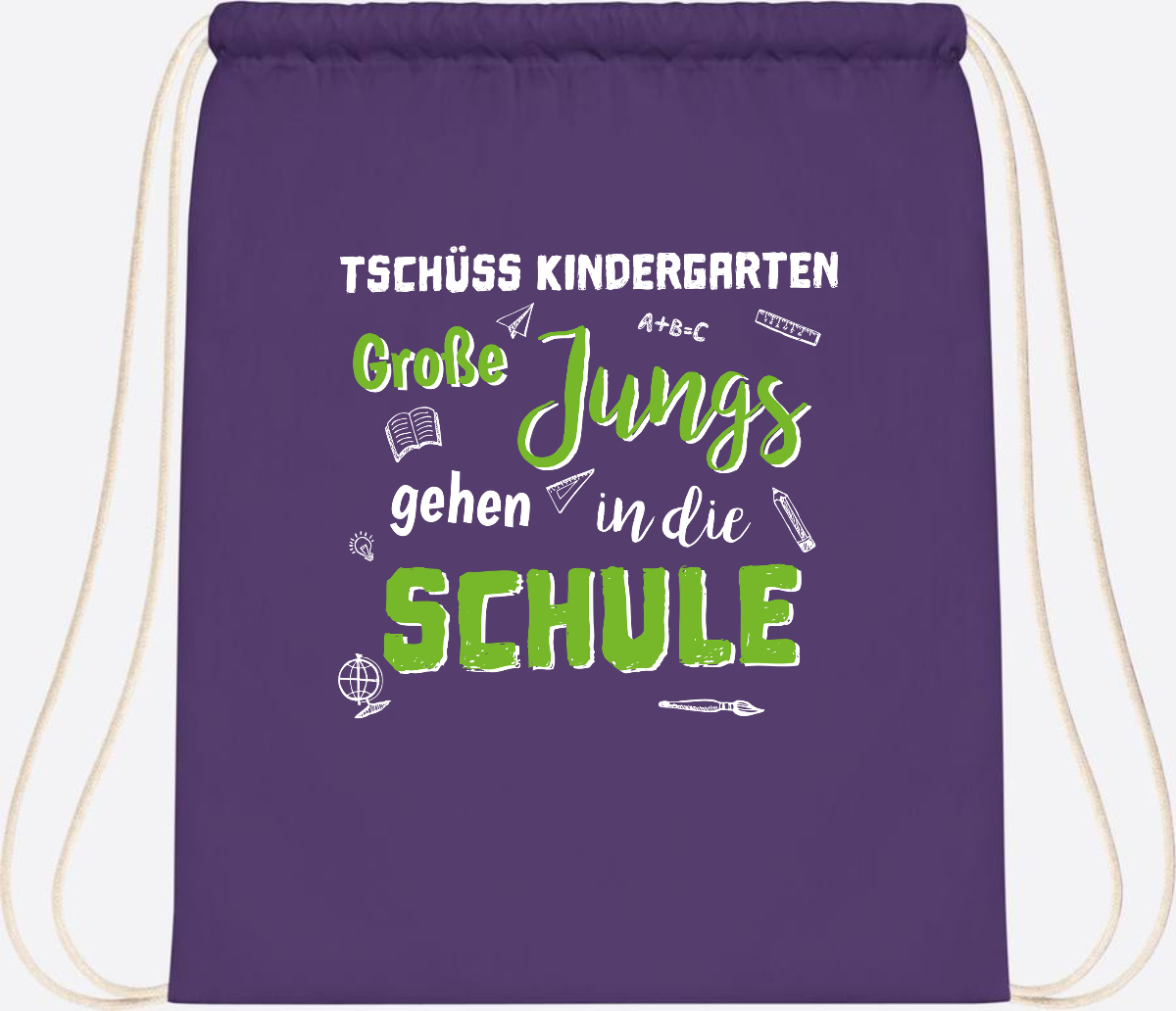 Turnbeutel Einschulung "Tschüss Kindergarten – Große Jungs" - Purple
