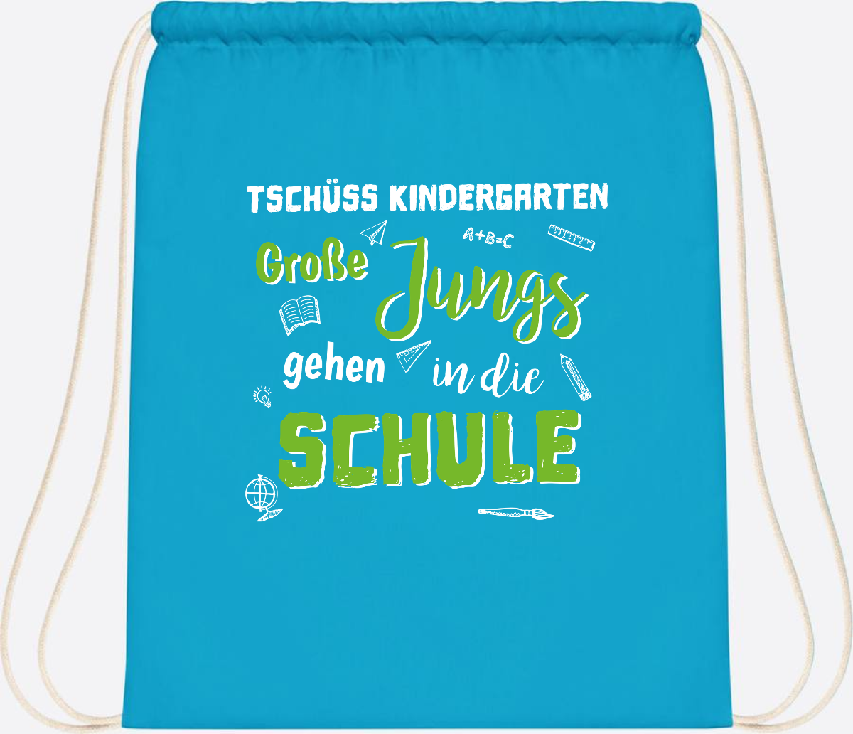 Turnbeutel Einschulung "Tschüss Kindergarten – Große Jungs" - Surf Blue