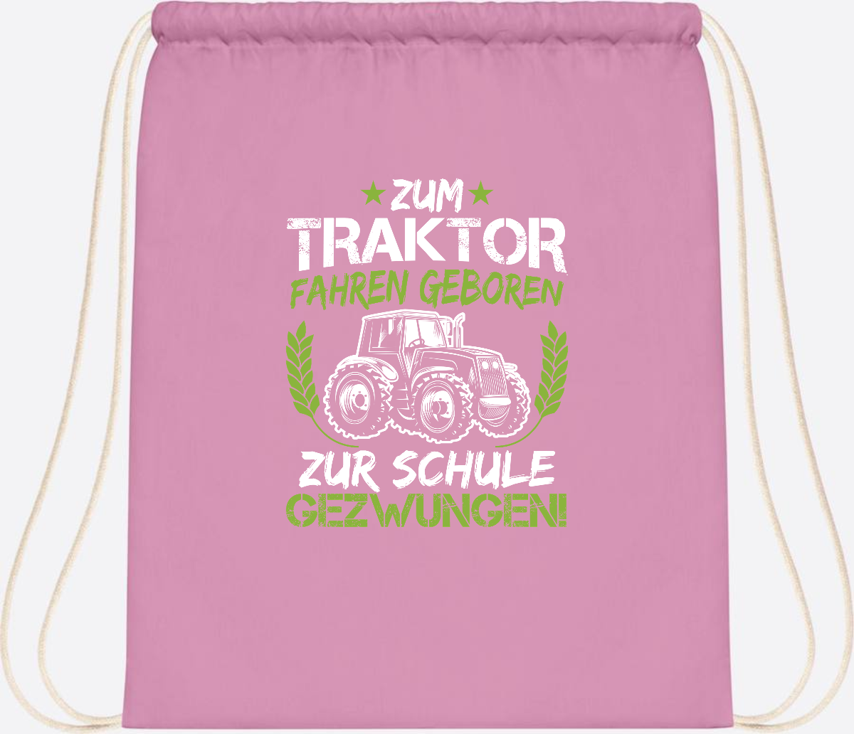 Turnbeutel Einschulung: Zum Traktor fahren geboren – mit Name - Classic Pink/White
