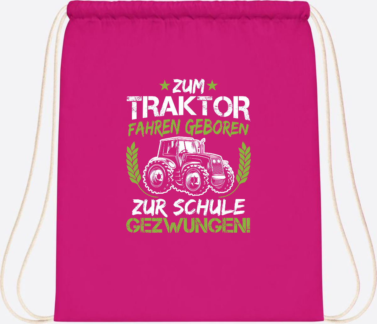 Turnbeutel Einschulung: Zum Traktor fahren geboren – mit Name - Fuchsia