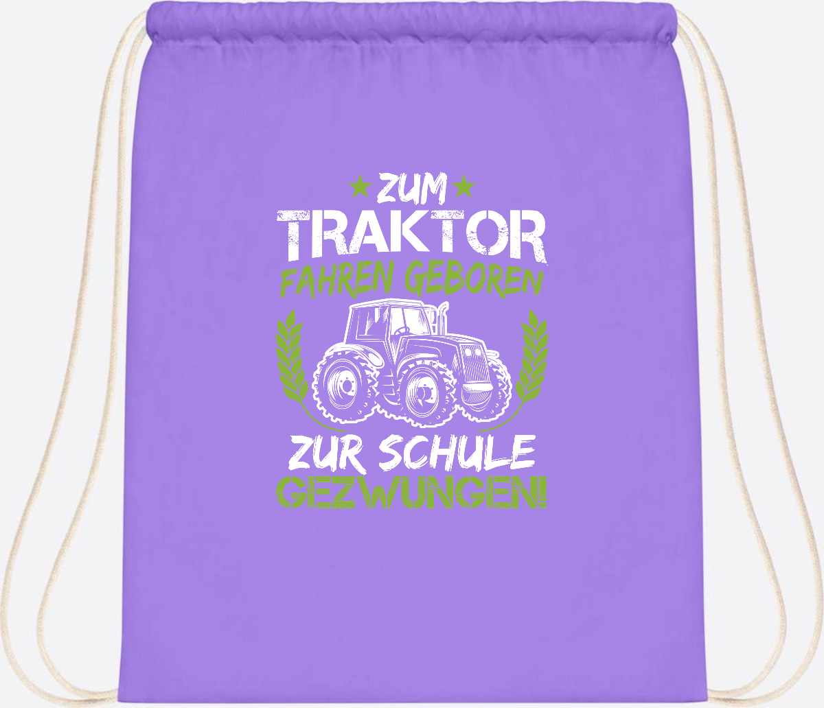 Turnbeutel Einschulung: Zum Traktor fahren geboren – mit Name - Lavender/White