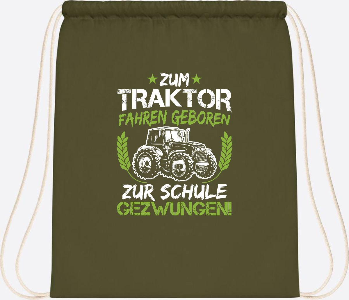 Turnbeutel Einschulung: Zum Traktor fahren geboren – mit Name - Olive Green