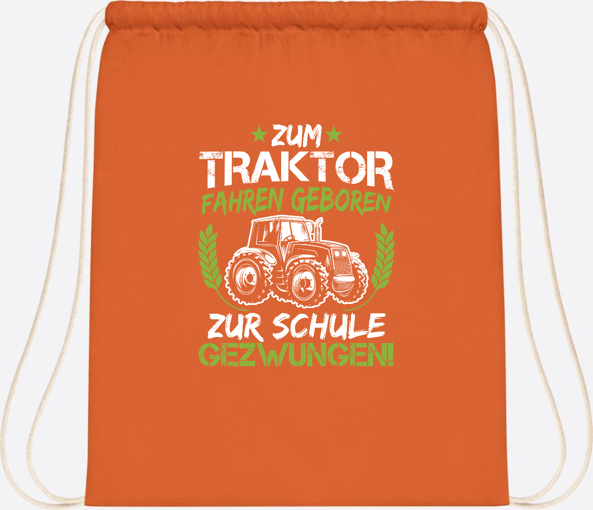 Turnbeutel Einschulung: Zum Traktor fahren geboren – mit Name - Orange