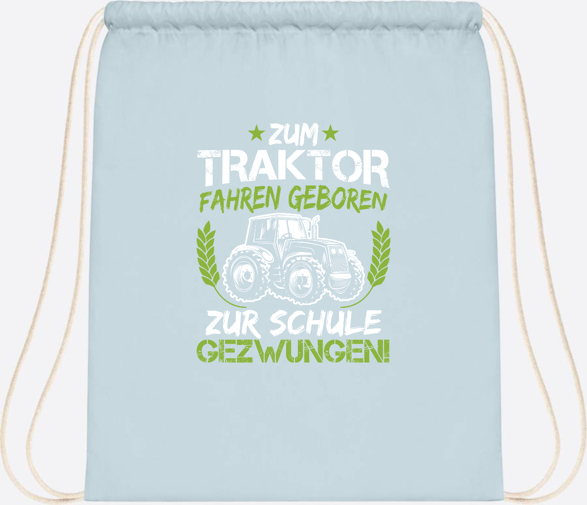 Turnbeutel Einschulung: Zum Traktor fahren geboren – mit Name - Pastel Blue/White