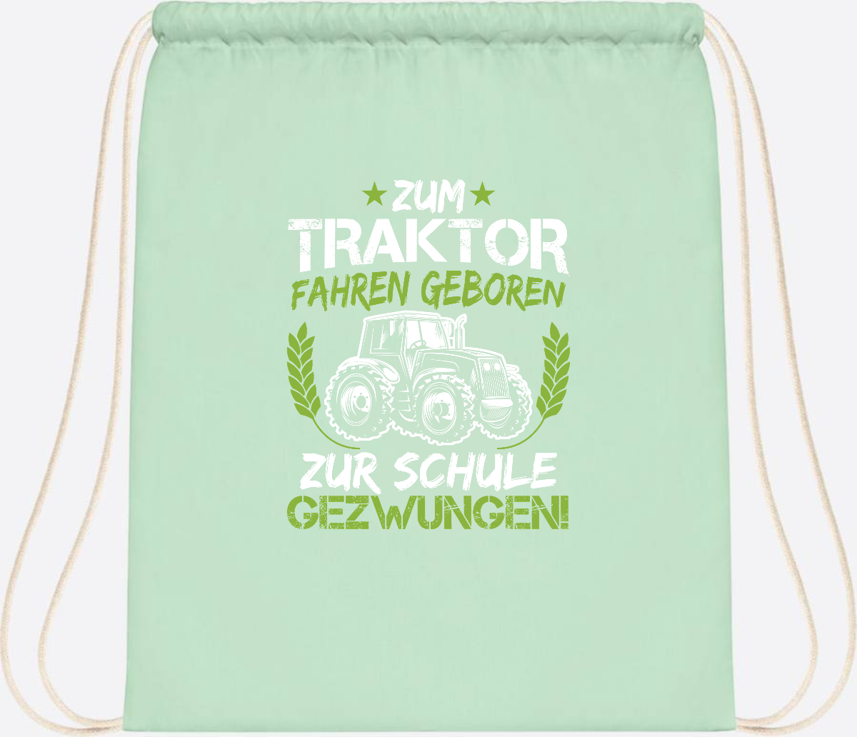 Turnbeutel Einschulung: Zum Traktor fahren geboren – mit Name - Pastel Mint/White