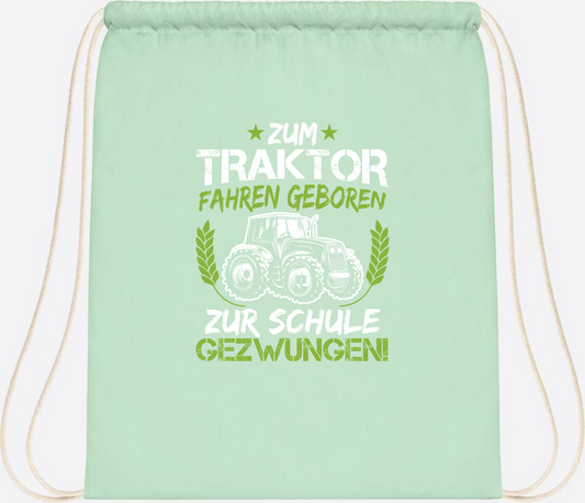 Turnbeutel Einschulung: Zum Traktor fahren geboren – mit Name - Pastel Mint/White
